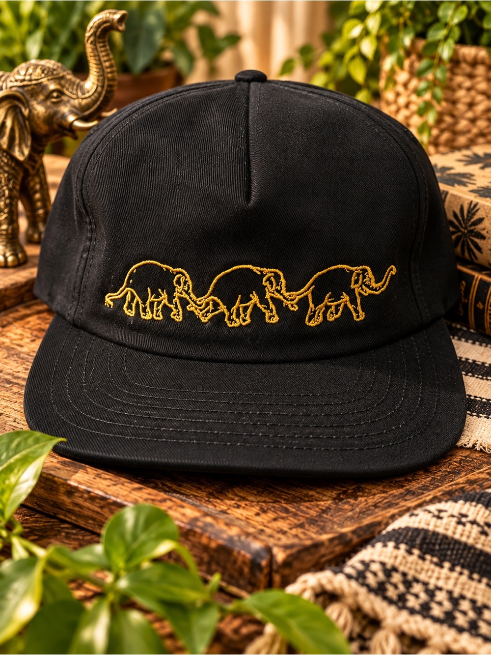 Vans Skate Agah VCU Elephant Walk Black Snapback Hat Gold Embroidered Cap Skate